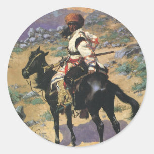 Oude Westerse, Een Indiaanse Trapper van Remington Ronde Sticker