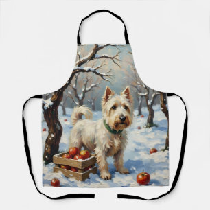 Oude Westie in Besneeuwde Winterboomgaard Kerstmis Schort