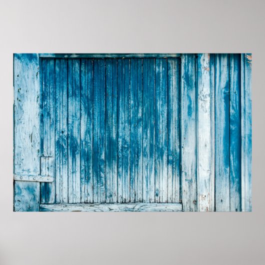 Oude wethermde schil, van hout, met bleek blauw poster (Voorkant)