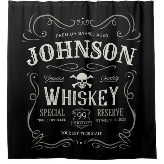 Oude Whiskey-label Aangepaste liquor Bar Douchegordijn (Voorkant)