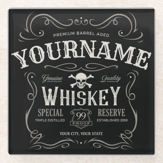 Oude Whiskey-label Aangepaste  liquor Bar Glazen Onderzetter (Voorkant)