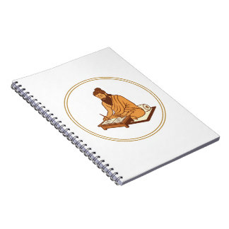 Oude Wijze Man Schrijft Heilige Teksten Notitieboek