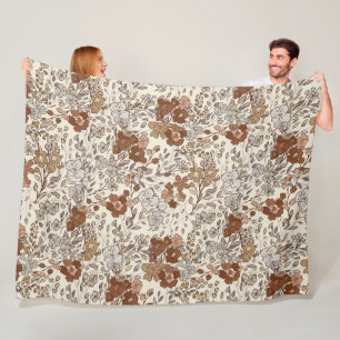 Oude Wilde Bloem Bruine Bloem Natuur Patroon Fleece Deken
