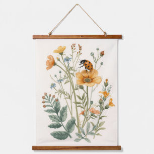 Oude Wilde Bloemen en Lieveheersbeestje Botanisch  Hangend Wandkleed