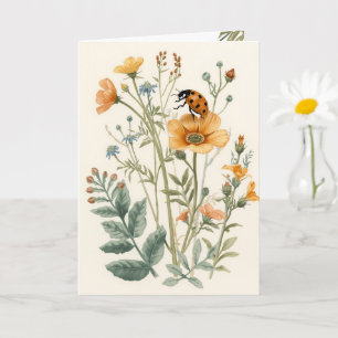 Oude wilde bloemen en lieveheersbeestje botanisch kaart