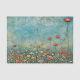 Oude wilde bloemen klaprozen landschap tissuepapier