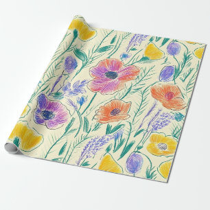 Oude Wilde Bloemenschets (6) Cadeaupapier