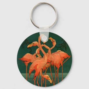 Oude wilde dieren vogels, tropische roze flamingo' sleutelhanger