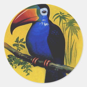 Oude wilde dieren vogels, tropische toekan in boom ronde sticker