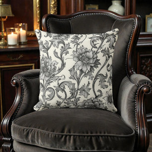 Oude William Morris antieke zwart-wit bloemmotief Kussen