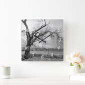 Oude Winter Boom Grijswaartse Wandklok Vierkante Klok (Huis)