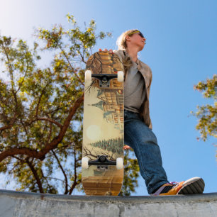Oude winter snijmarkt dorp skateboard
