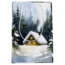 Oude wintercabin aquarel Kerstmis