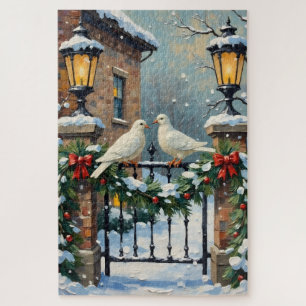 Oude Winterduiven bij Lantaarnverlichte Poort Kers Legpuzzel