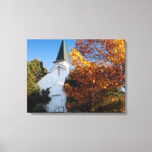 Oude Witte Kerk in het najaar Canvas Afdruk (Voorkant)
