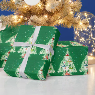 Oude witte kerstbomen landelijk dorp  cadeaupapier