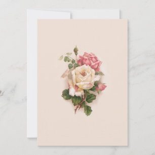 Oude witte/roze achtergrond met fashioned roses-Bu Notitiekaartje
