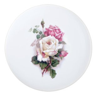 Oude witte/roze rozen-witte achtergrond keramische knop