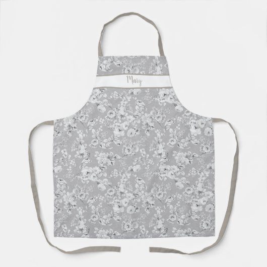 Oude witte rozen op taupe schort (Voorkant)