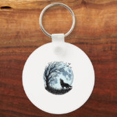 Oude Wolf Huilende Maan Boom Silhouet Ontwerp_1 Sleutelhanger (Voorkant)