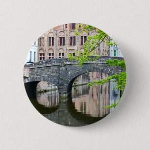 Oude woningen in Brugge, België Ronde Button 5,7 Cm