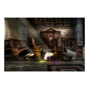 Oude Wooden Church Bench met Kneeler Perfect Poster