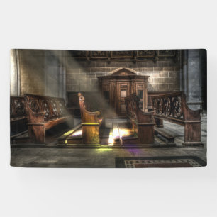 Oude Wooden Church Bench met Kneeler Spandoek