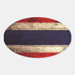 Oude Wooden Thailand vlag Ovale Sticker