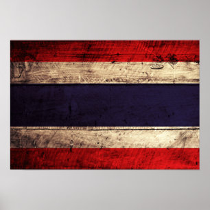 Oude Wooden Thailand vlag Poster