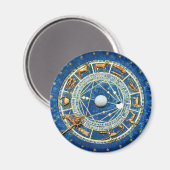 Oude World Celestial Blue Zodiac Astrology Wheel Magneet (Voorkant / Achterkant)