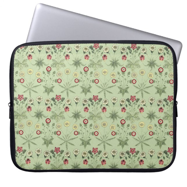 Oude World Design Daisies in Mint Green Laptop Sleeve (Voorkant)