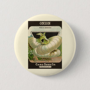 Oude Zaadpakket Label Kunst Witte Bermuda Uien Ronde Button 5,7 Cm