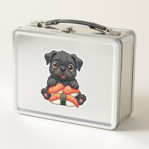 Oude Zachte Zwarte Pug Sushi Cartoon Vector Illust