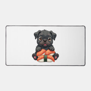Oude Zachte Zwarte Pug Sushi Cartoon Vector Illust Bureaumat