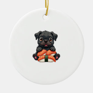Oude Zachte Zwarte Pug Sushi Cartoon Vector Illust Keramisch Ornament