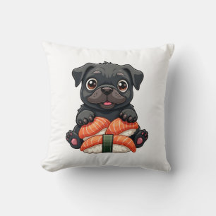 Oude Zachte Zwarte Pug Sushi Cartoon Vector Illust Kussen