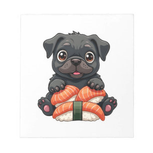 Oude Zachte Zwarte Pug Sushi Cartoon Vector Illust Notitieblok