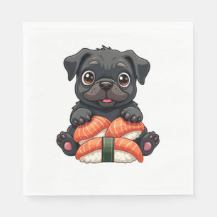 Oude Zachte Zwarte Pug Sushi Cartoon Vector Illust Servet