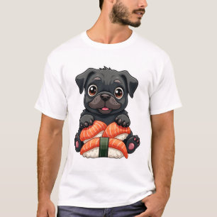 Oude Zachte Zwarte Pug Sushi Cartoon Vector Illust T-shirt