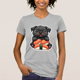Oude Zachte Zwarte Pug Sushi Cartoon Vector Illust T-shirt