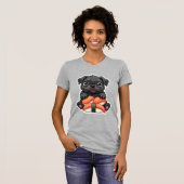 Oude Zachte Zwarte Pug Sushi Cartoon Vector Illust T-shirt (Voorkant volledig)