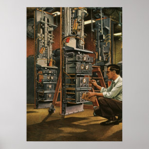Oude zakelijke radiotechnicus die apparatuur repar poster