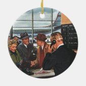 Oude zakelijke scène, mensen bij de ticketbalie va keramisch ornament (Achterkant)