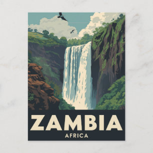 Oude Zambia Reisposter Waterval Briefkaart
