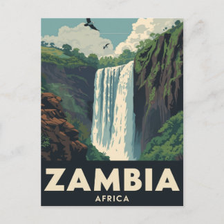 Oude Zambia Reisposter Waterval Briefkaart