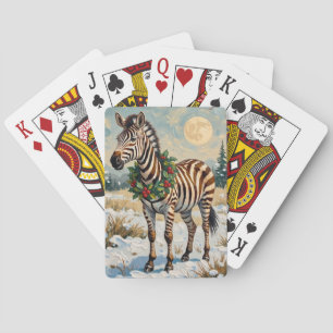 Oude zebra in besneeuwd kerstveld pokerkaarten
