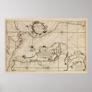 Oude zeekaart van de Stille Oceaan Poster