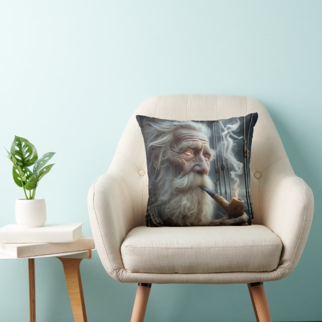 Oude zeeman roken een pijp kussen (Stoel)