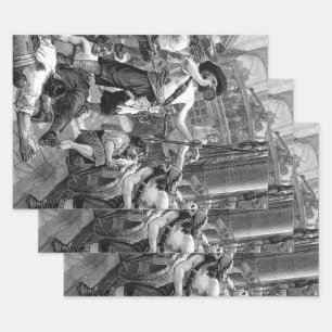 Oude zeerovers vechten en drinken op het schip inpakpapier vel