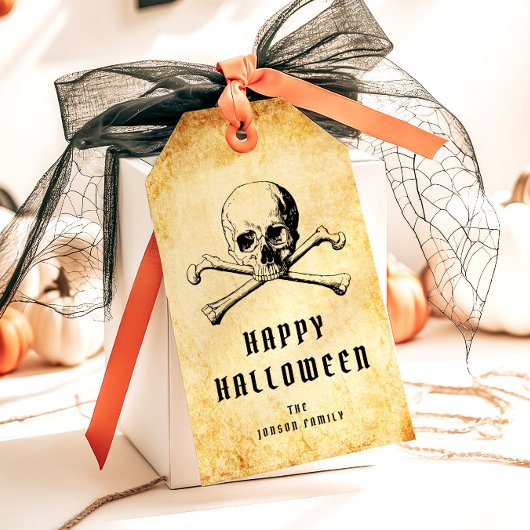 Oude Zeeroverschedel & Botten Halloween Cadeaulabel